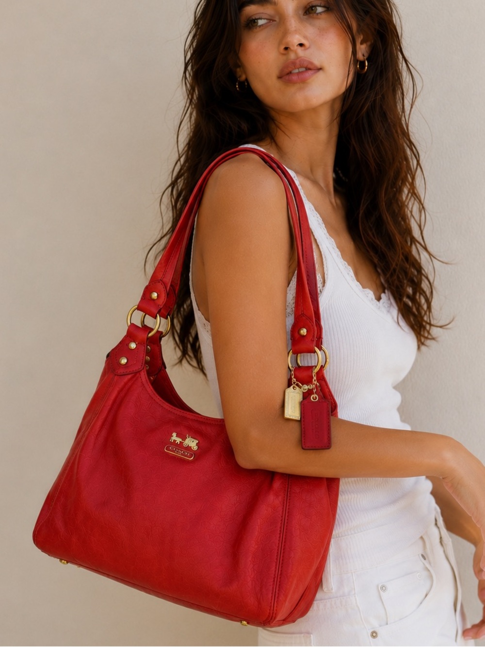 Vintage Y2K Coach Madison Maggie Cinnamon Red Leather Shoulder Bag Minimalist